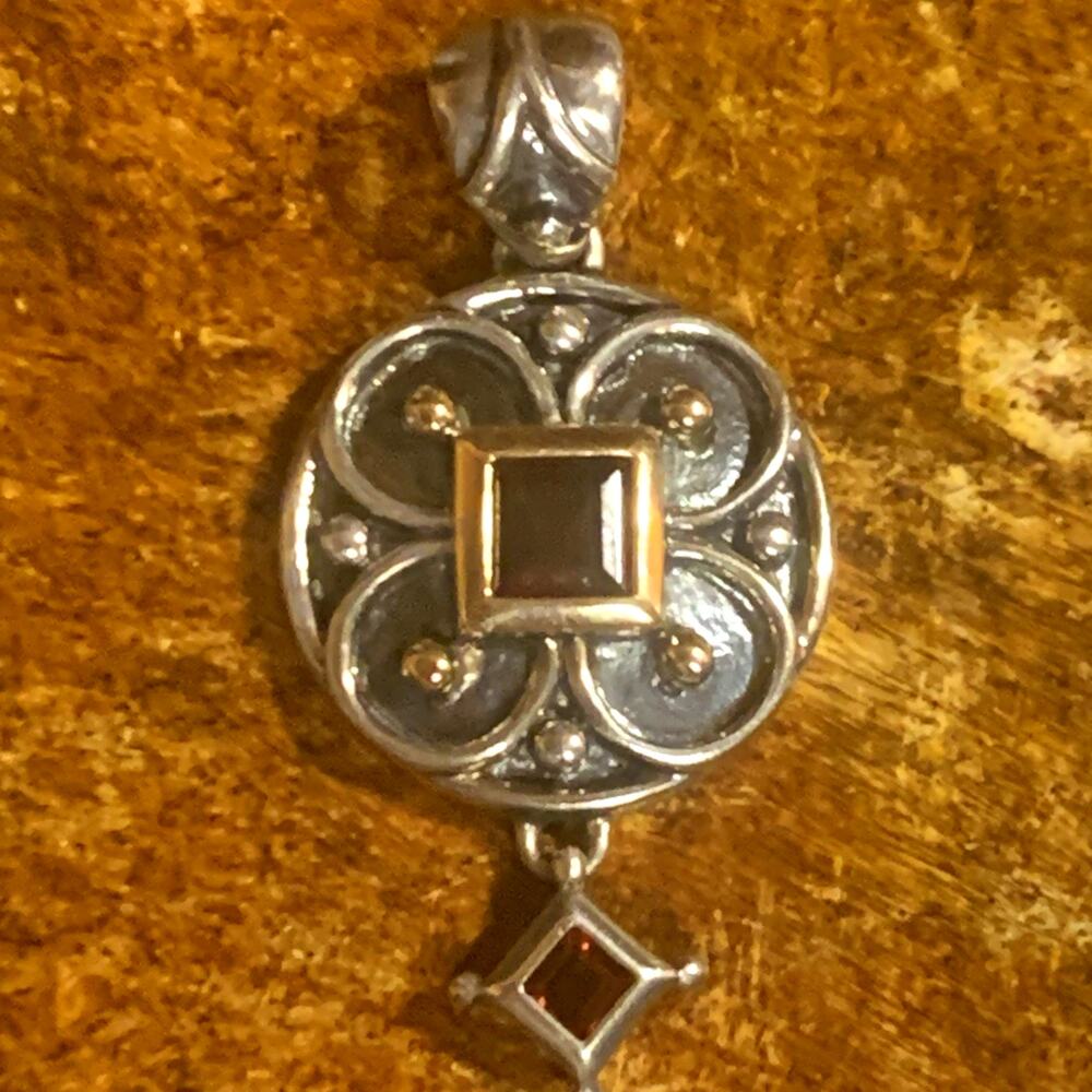 Ross Simons Pendant 14K Gold, Sterling Silver and Garnet - Picture 3 of 6